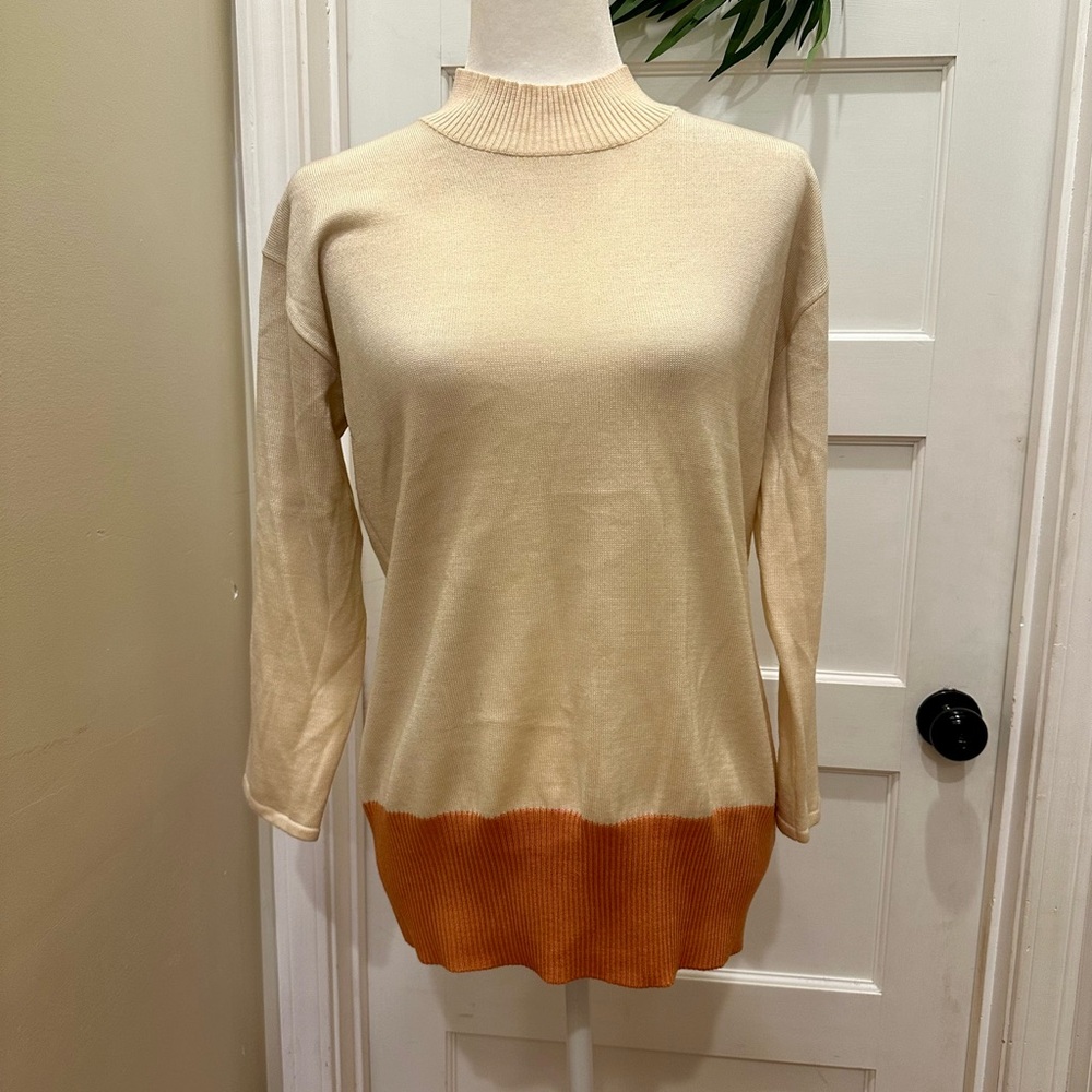 St. John Yellow Label Mock Neck Colorblock Sweater Wool Knit Medium
